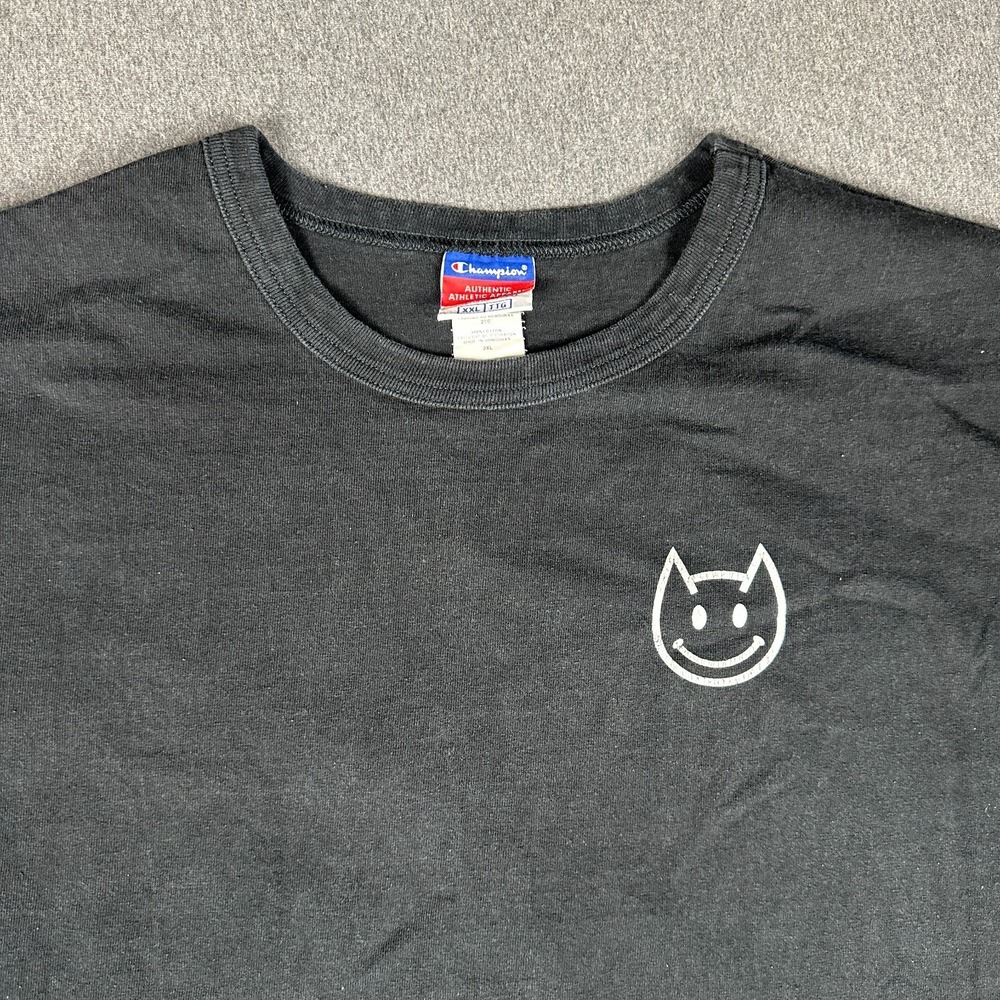 Champion Faded Black T-Shirt Mens 2XL Cotton Streetwear Sleeve Logo Tee